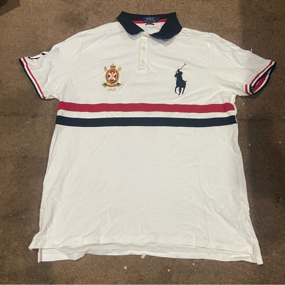 Polo Ralph Lauren Mens White Gold Red Slim Fit Polo Top Crest Big Pony #1 XXL